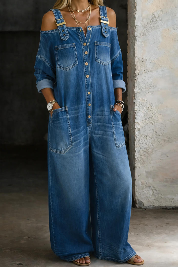 Sophia Denim Jumpsuit — front view