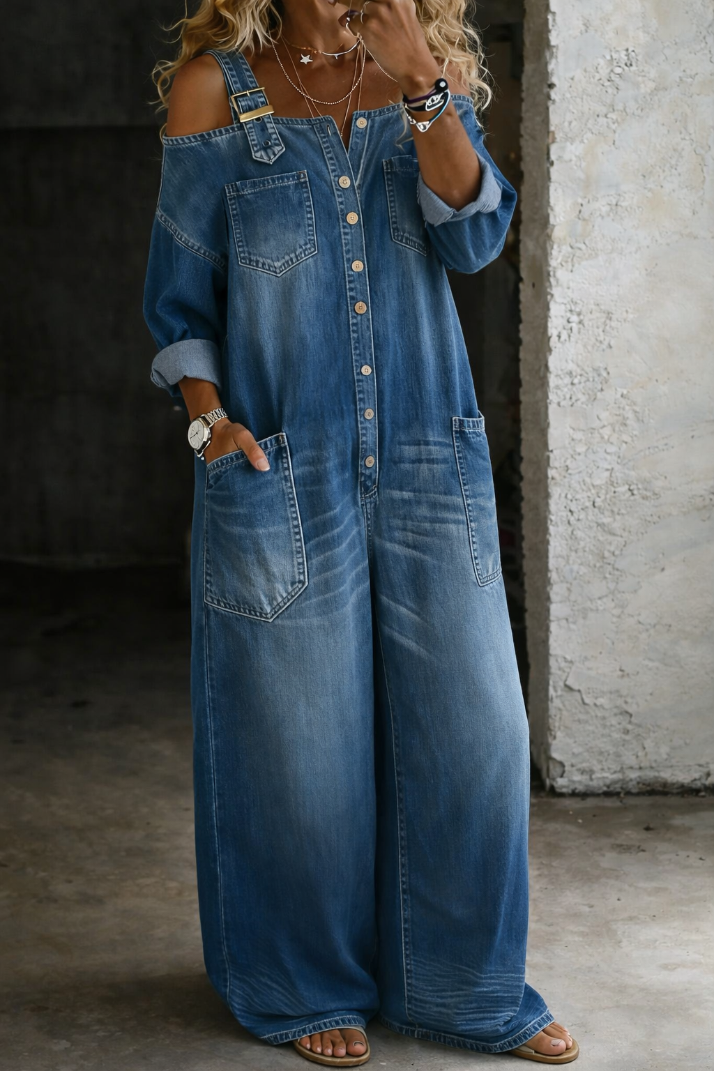 Sophia Denim Jumpsuit — detail view