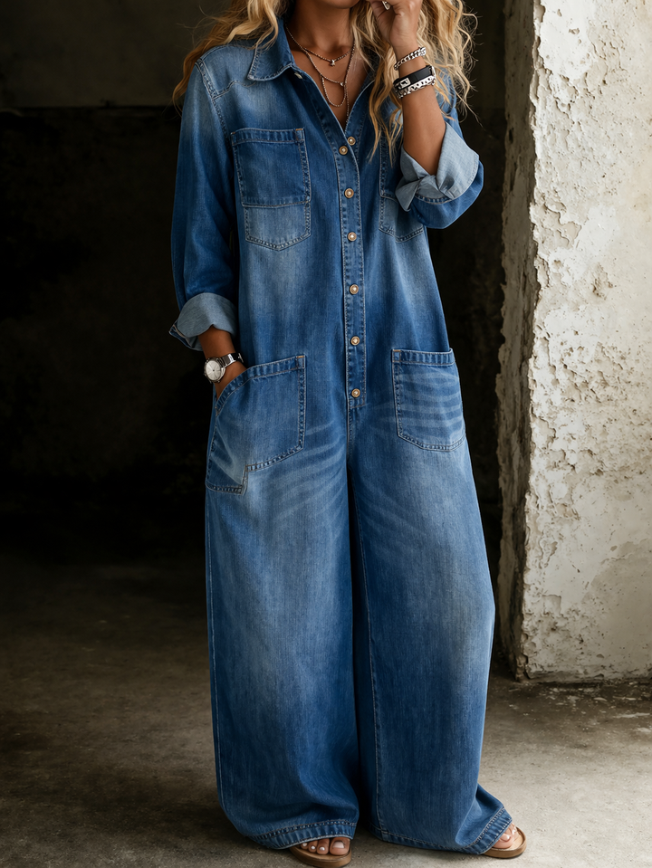 Lena Denim Jumpsuit — front view