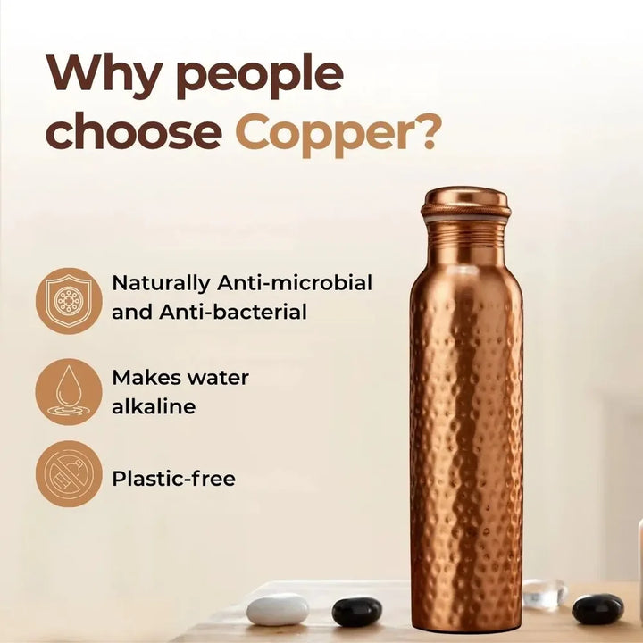 Ashwell pure copper water bottle, 1L, handcrafted finish, studio photo
