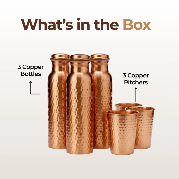Ashwell Pure Copper Ritual Set | Handcrafted Copper Water Bottle and Tumbler | 34 Oz