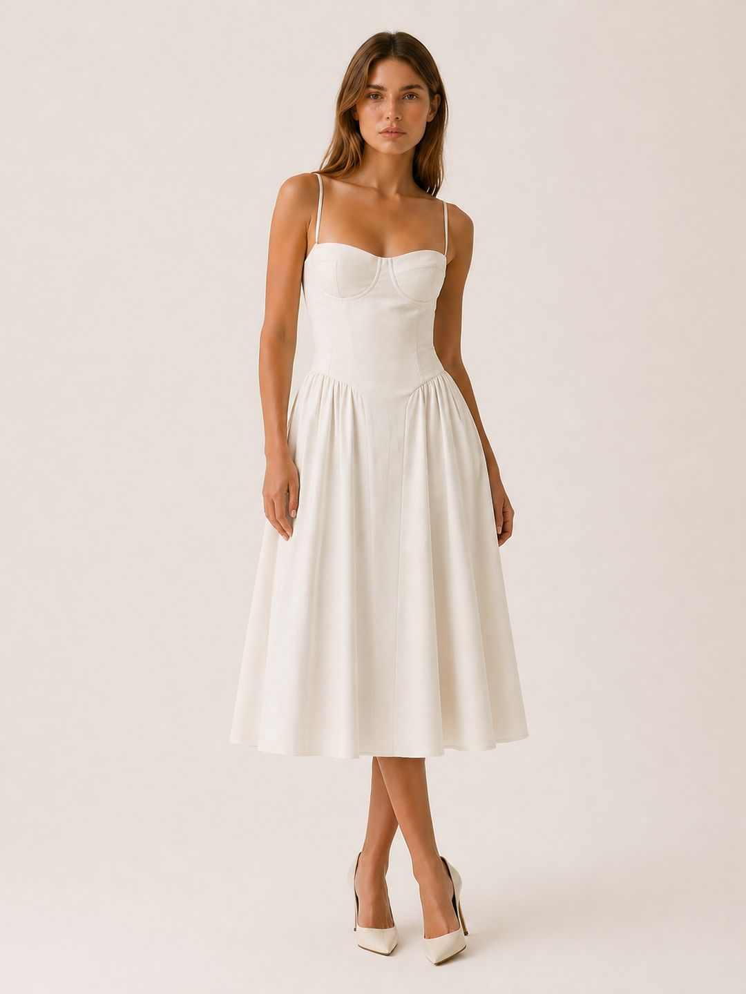 Green Corset Midi Dress with Sweetheart Neck – close-up