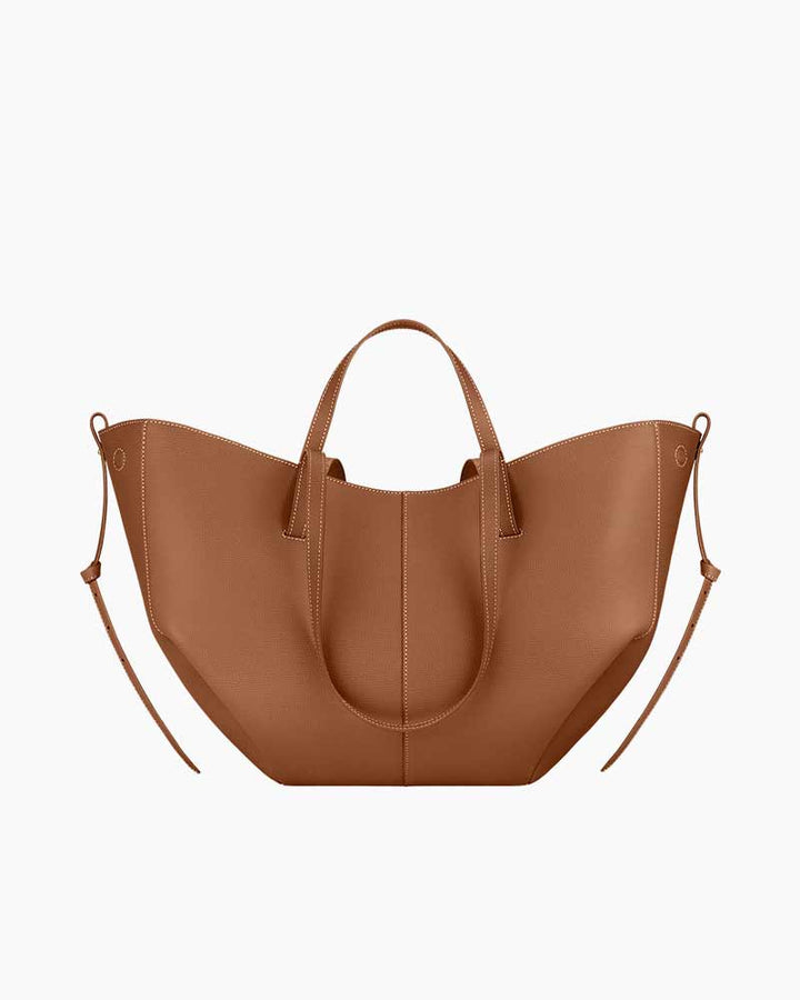 Cyme sculptured leather tote bag camel front view polene style bag