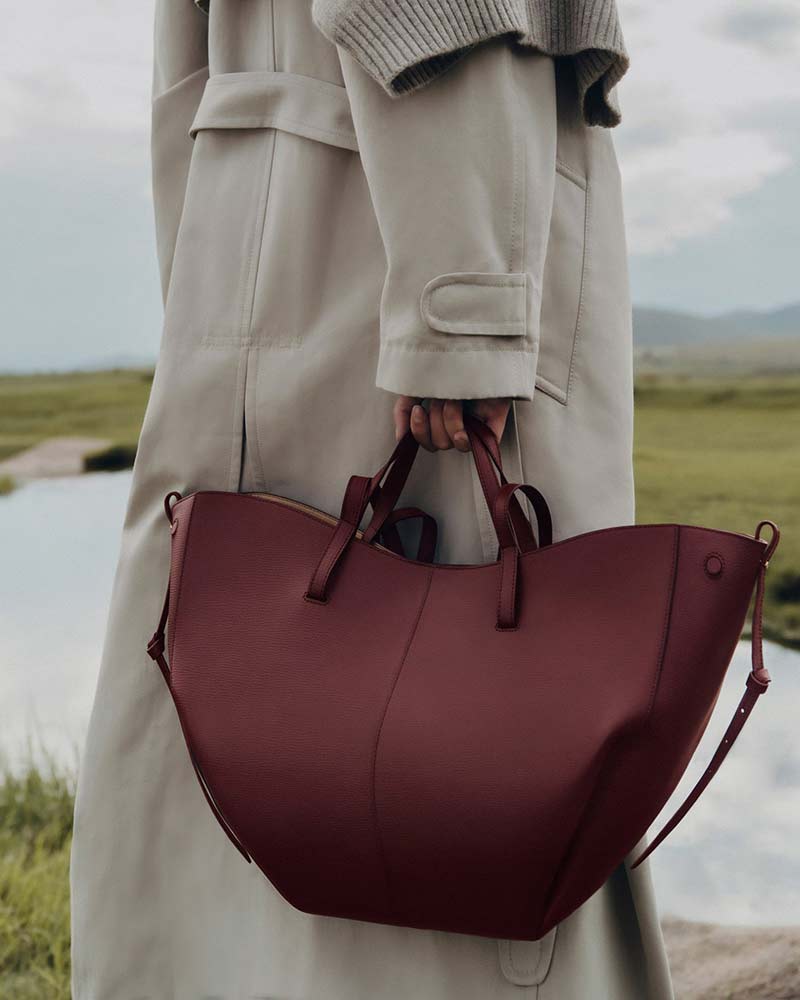 Cyme black cherry leather handbag wave texture detail close-up