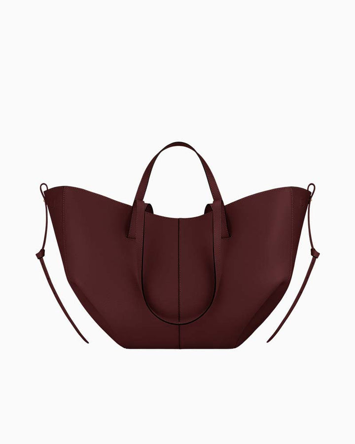Cyme sculptured tote bag black cherry front view luxury handbag