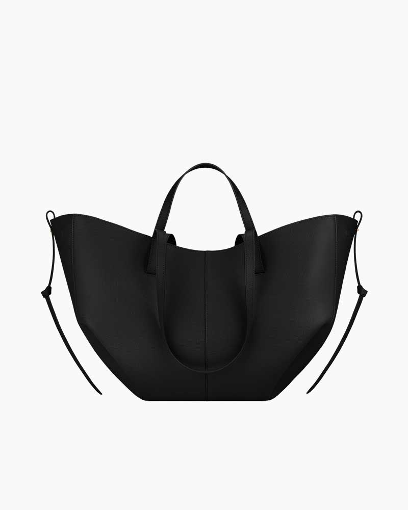 Cyme sculptured textured leather tote bag black front view