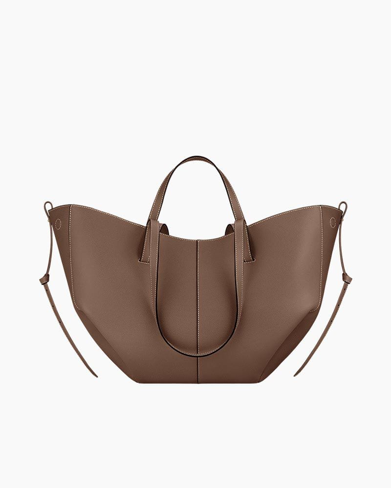 Cyme black leather handbag worn shoulder model pose women