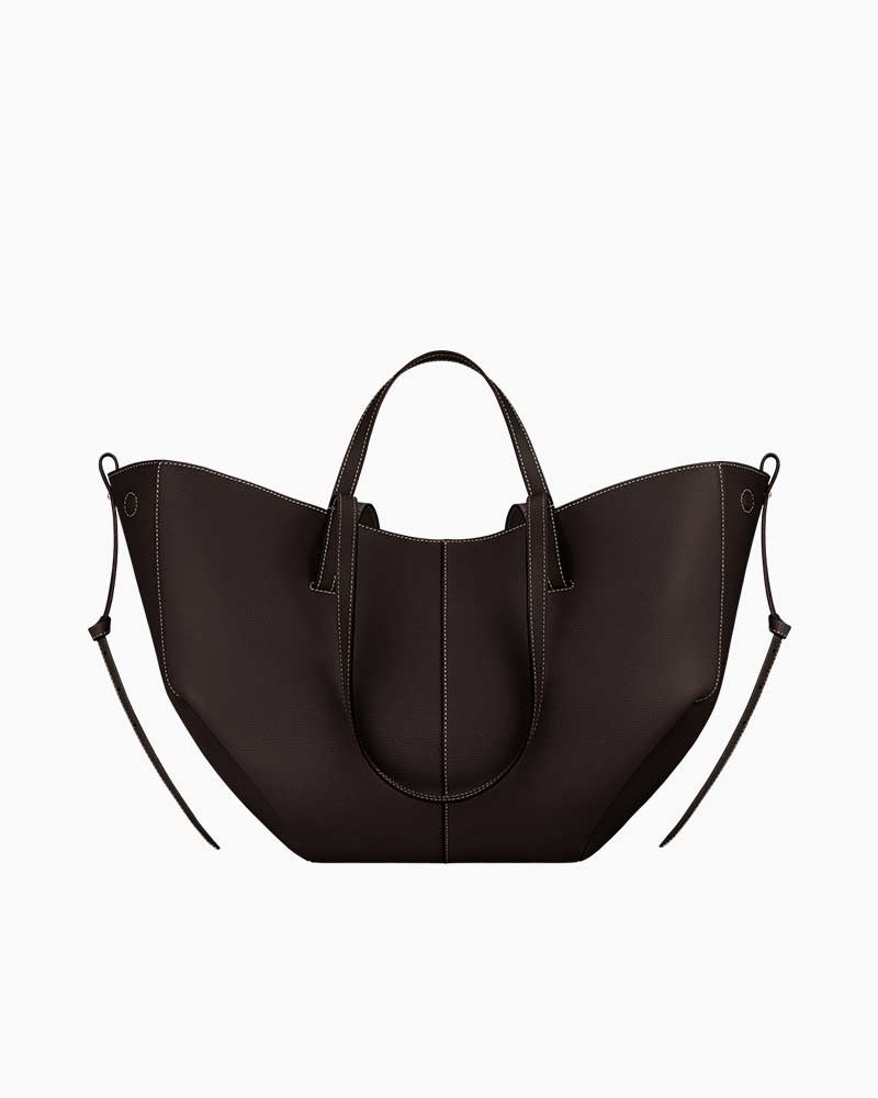 Cyme luxury leather handbag ebony distinctive wave silhouette