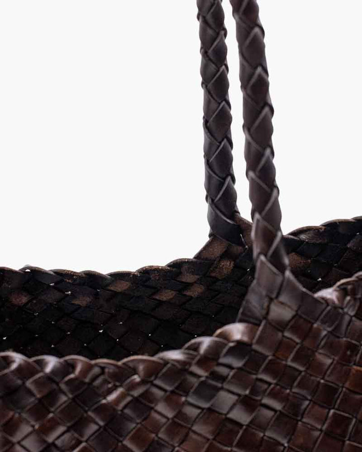 Everyday City Escape Dark Brown Woven Leather Tote