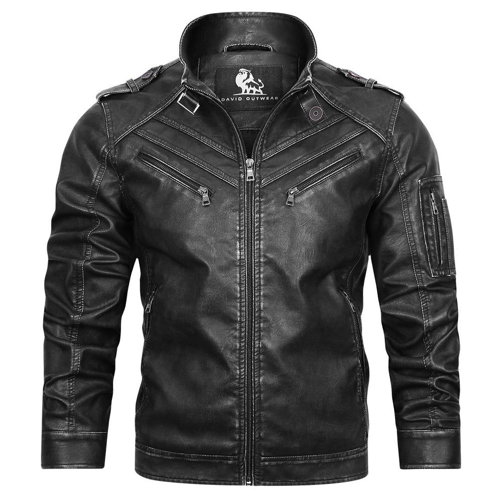 Engine Black Leather Jacket Men side view