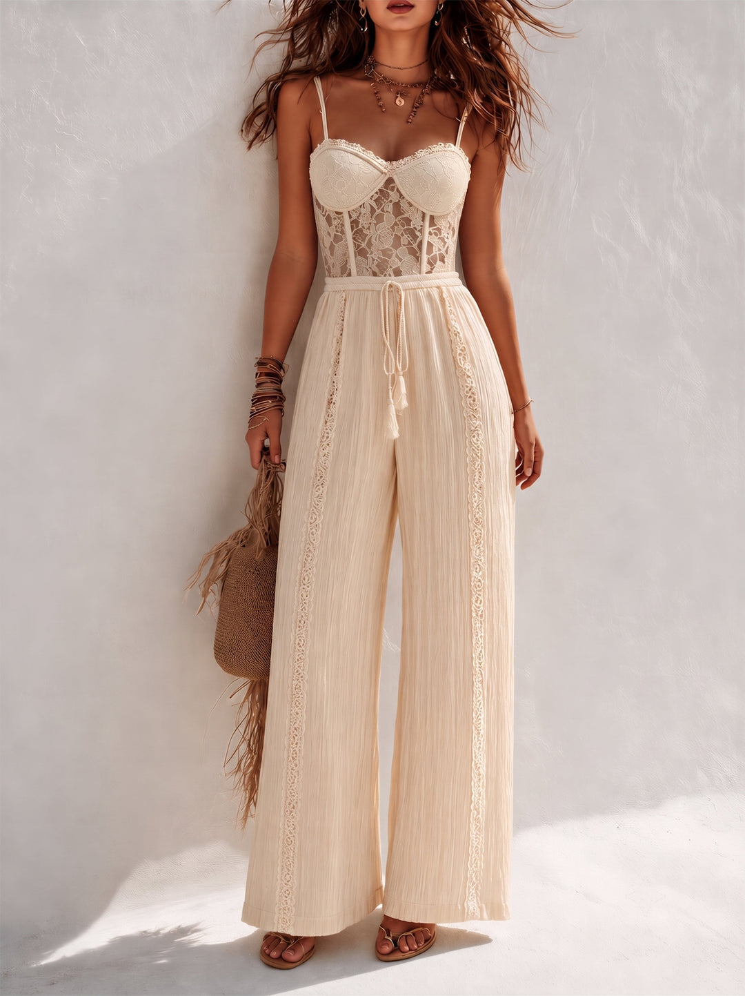Bohemian lace jumpsuit back view