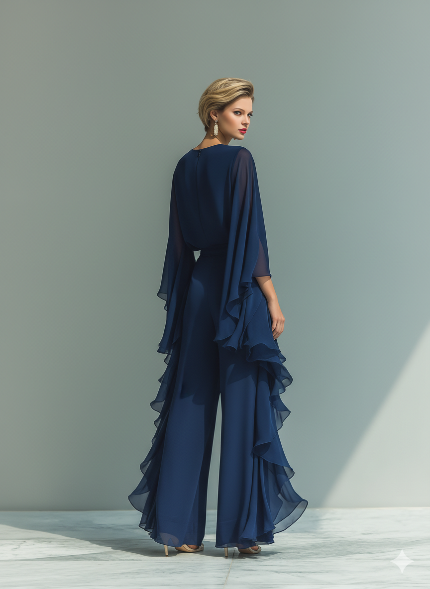 Navy Chiffon Flared Pants Set — lifestyle shot