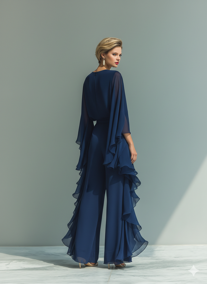 Navy Chiffon Flared Pants Set — lifestyle shot