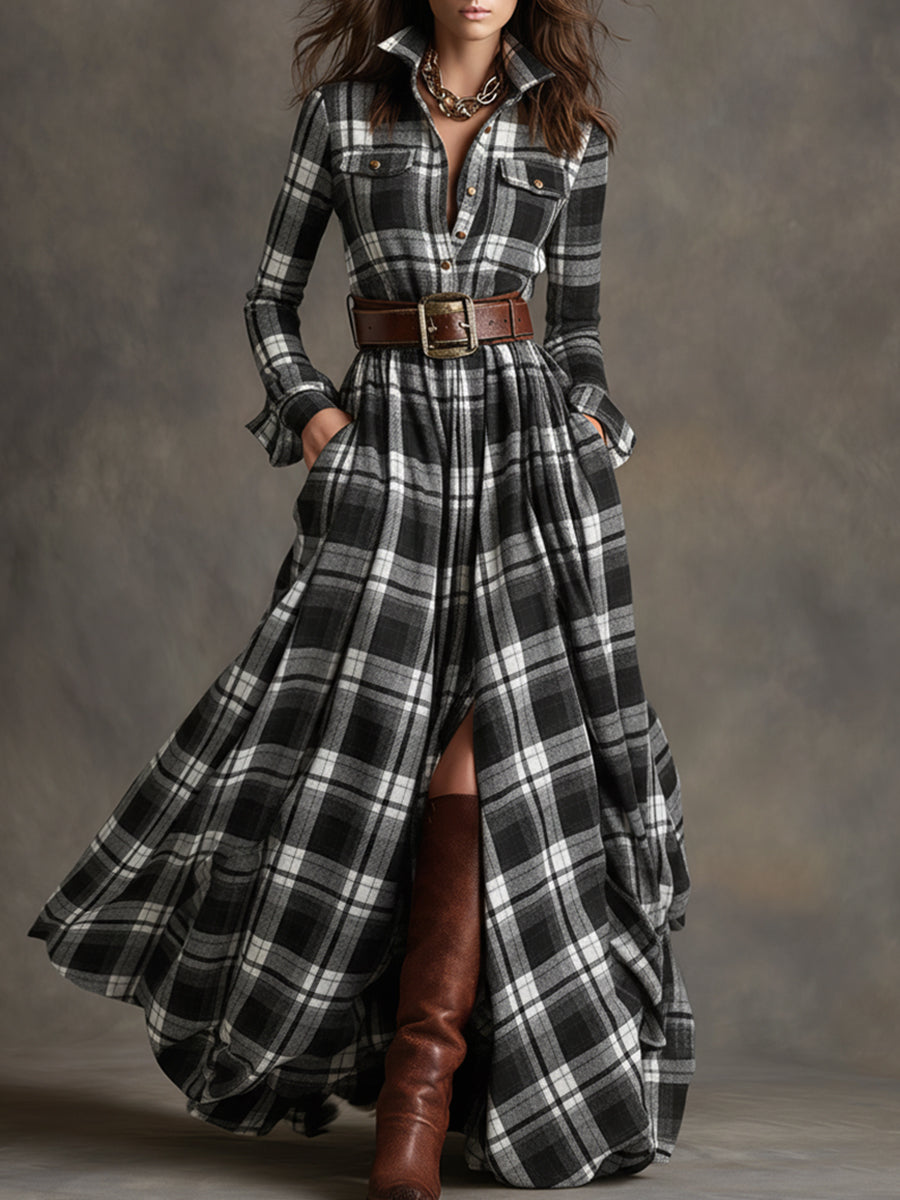 women's shirt dress plaid – Evelyn retro elegant style