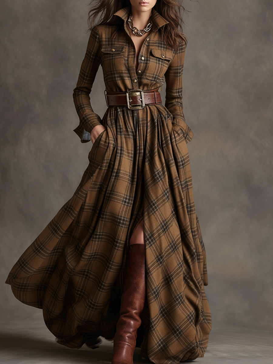 retro ethnic plaid shirt dress – Evelyn women's fashion