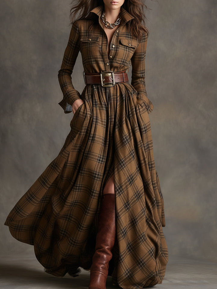 retro ethnic plaid shirt dress – Evelyn women's fashion