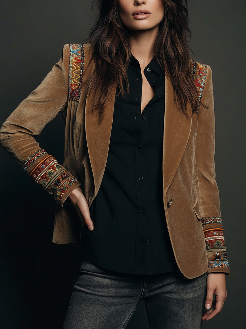 Velvet bohemian blazer back view