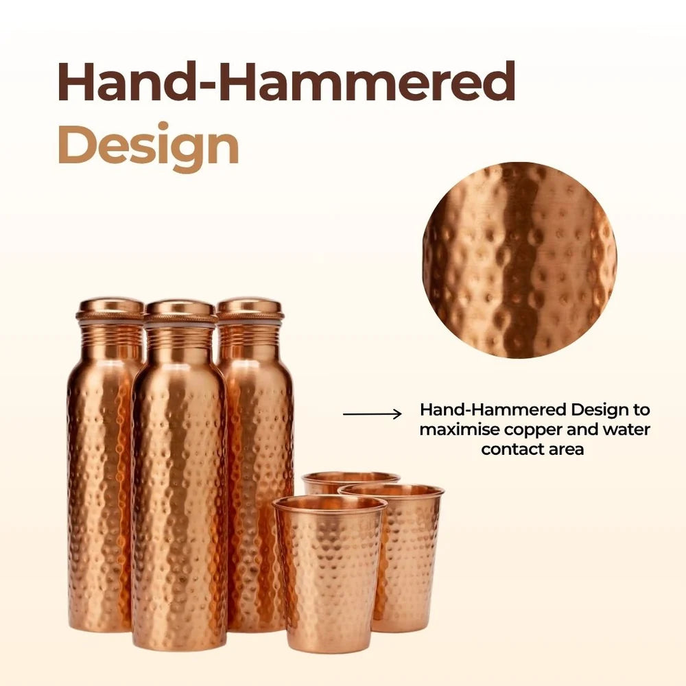 Ashwell Pure Copper Ritual Set | Handcrafted Copper Water Bottle and Tumbler | 34 Oz