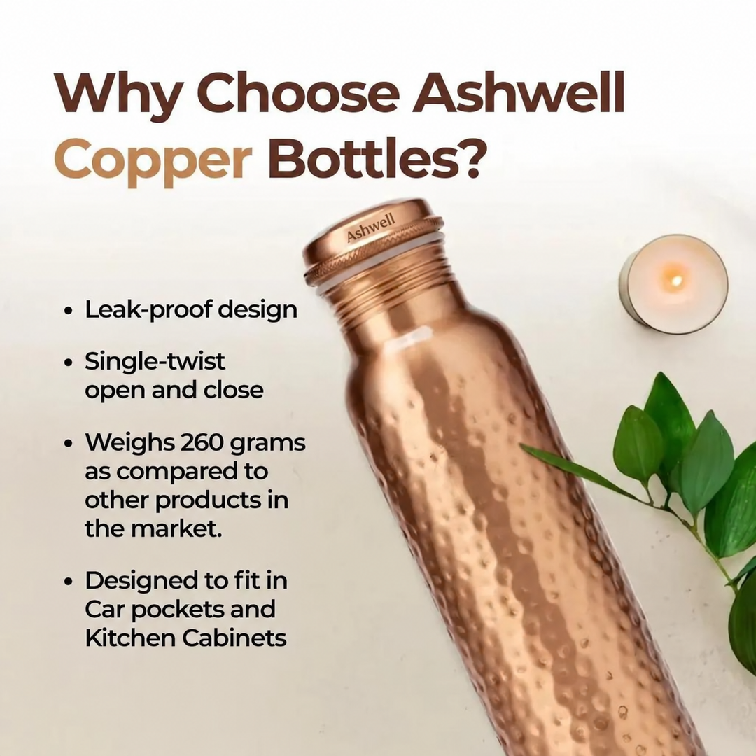 Ashwell Copper Water Bottle | Handcrafted from Pure Copper | 34 oz