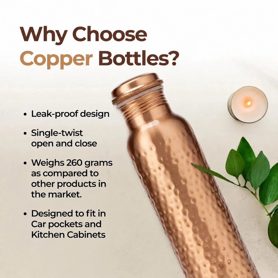Ashwell Pure Copper Ritual Set | Handcrafted Copper Water Bottle and Tumbler | 34 Oz