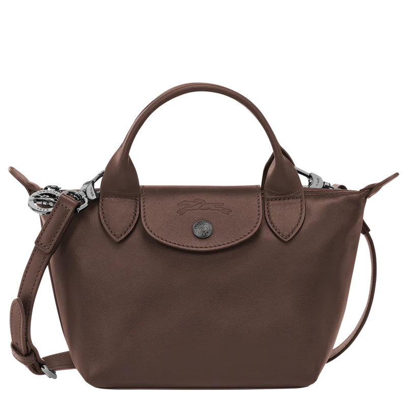 Longchamp Le Pliage Xtra XS Leather Top Handle Bag Mokka Dark Brown