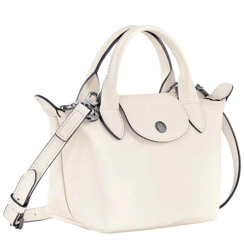 Longchamp Le Pliage Xtra XS Leather Top Handle Bag Ecru side view silver hardware