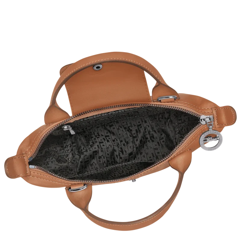 Longchamp Le Pliage Xtra XS Leather Top Handle Bag Cashew Orange Brown Interior Detail