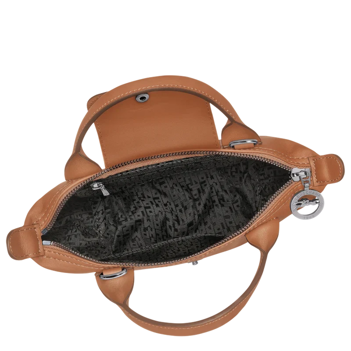 Longchamp Le Pliage Xtra XS Leather Top Handle Bag Cashew Orange Brown Interior Detail