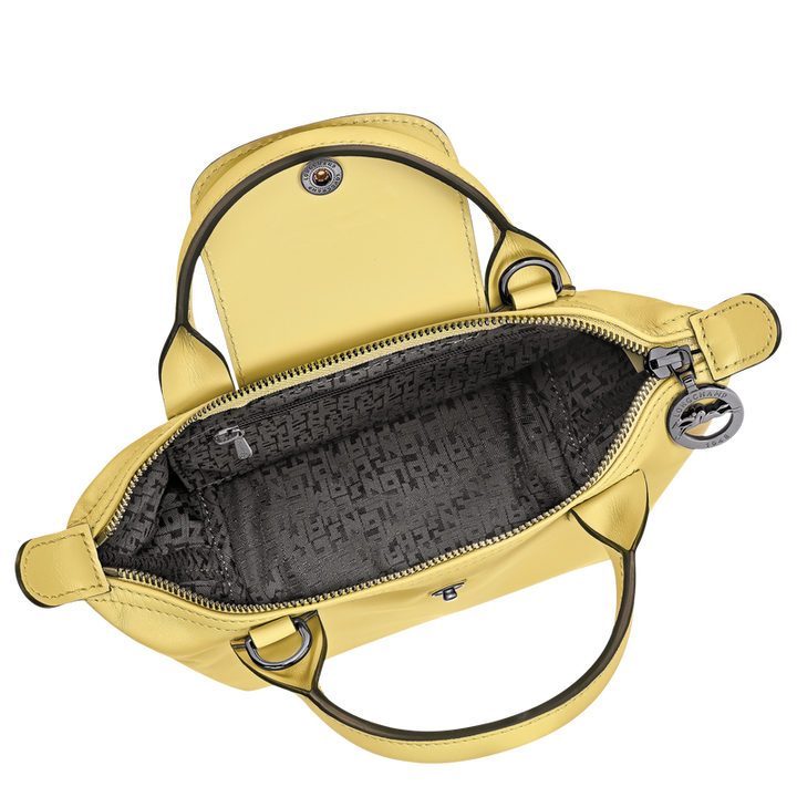 Longchamp Le Pliage Xtra XS Leather Bag Lime lemon yellow  interior detail