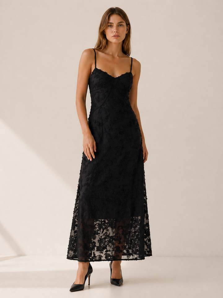 Purple Lace Maxi Dress with Strappy Detail – lifestyle