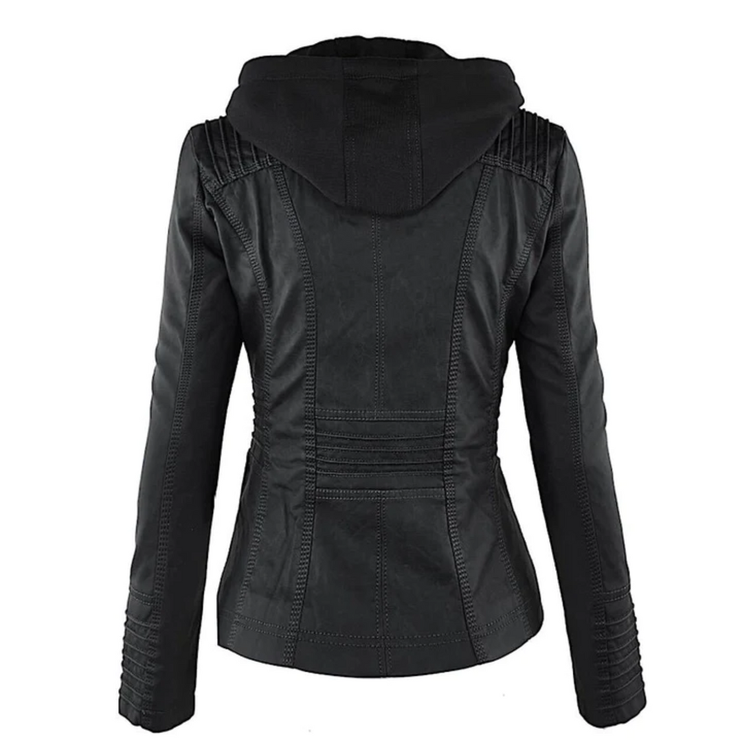 Ysolde | Leather Hooded Jacket
