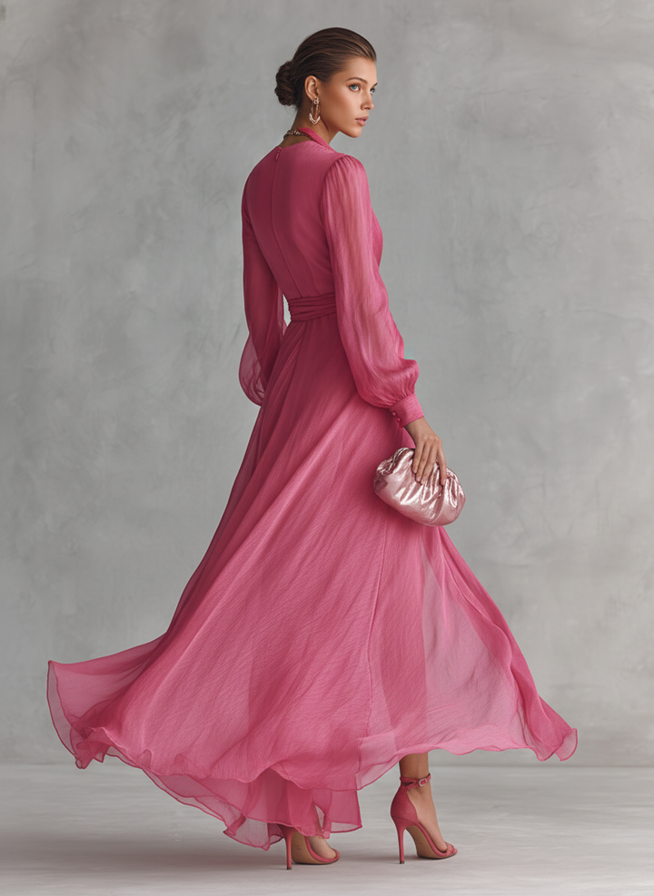 Pink Pearl Chiffon Maxi Dress — close-up view