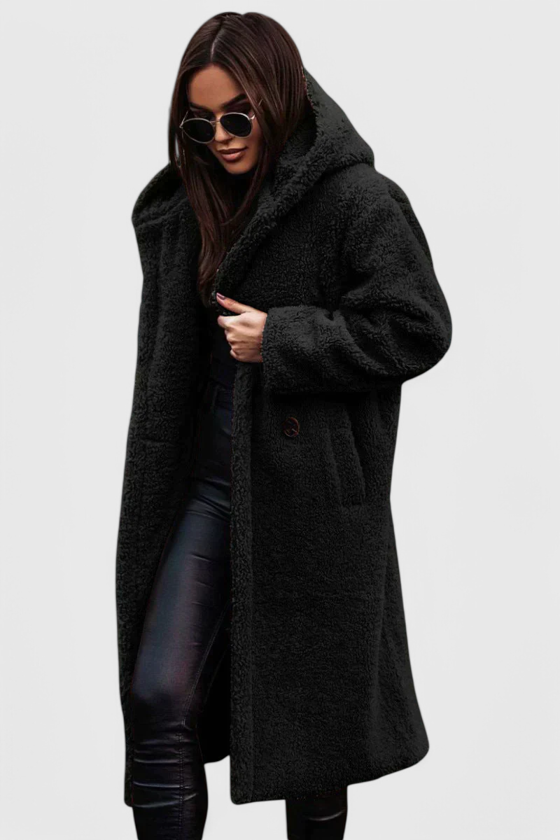 Mila soft fur coat collar and sleeve detail