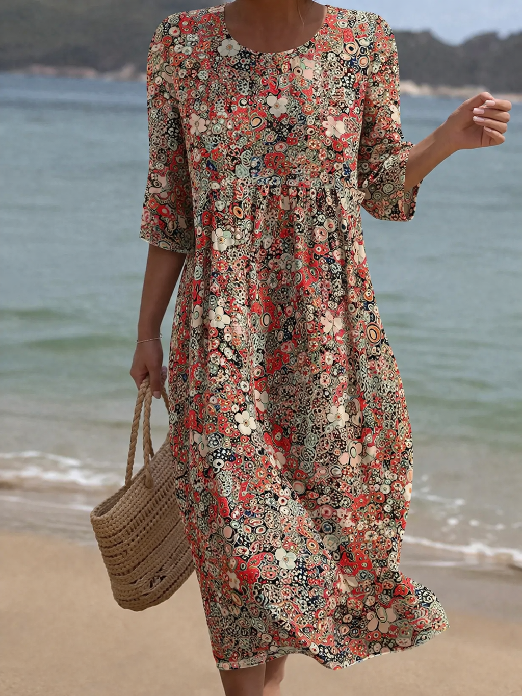 Queenie Colourful Floral Pattern Dress — front view