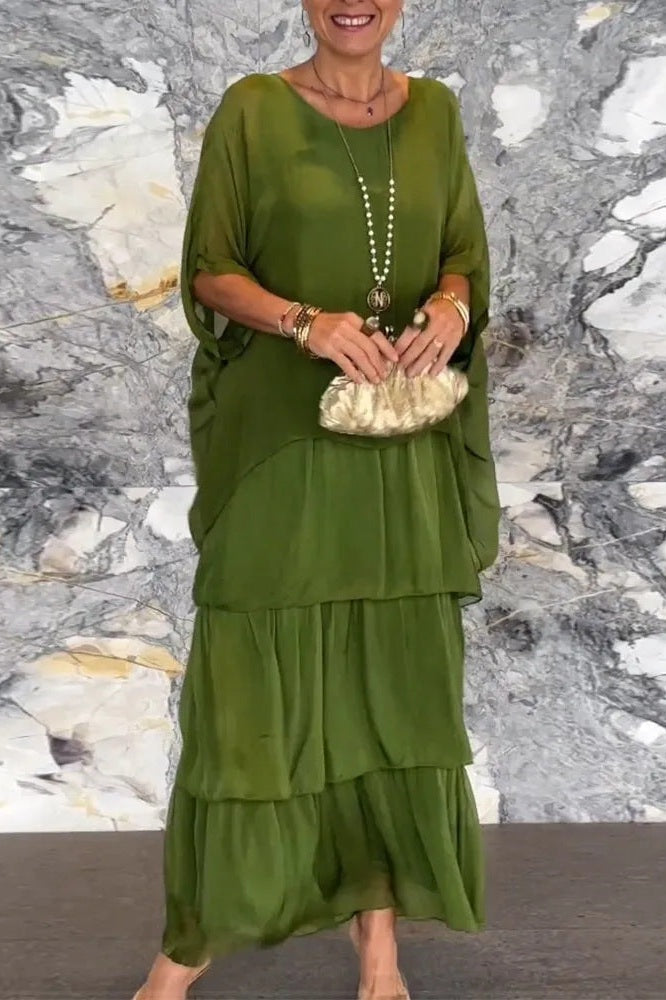 Judith Olive Green Chiffon Dress — front view