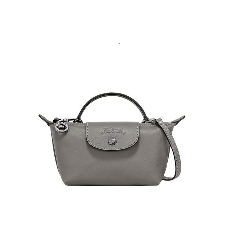 Longchamp Mini Leather Bag Grey — front view