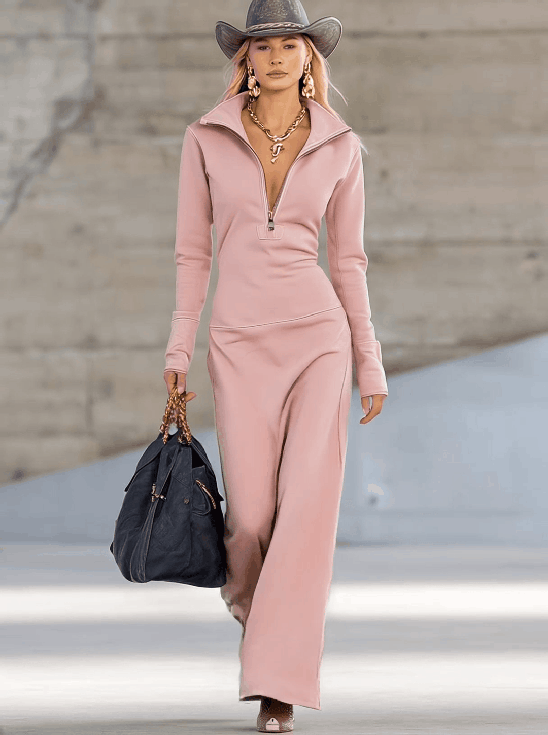 Sophie zip-up maxi dress – close-up fabric and colour detail women