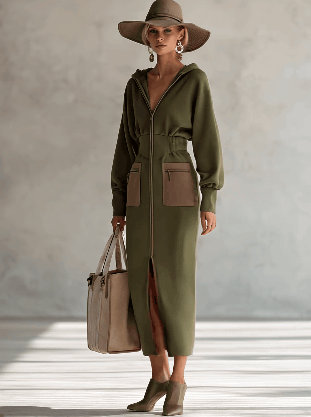 Linda zip-up maxi dress styled – women's sporty elegant outfit