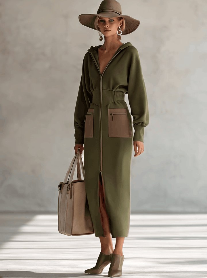 Linda zip-up maxi dress styled – women's sporty elegant outfit