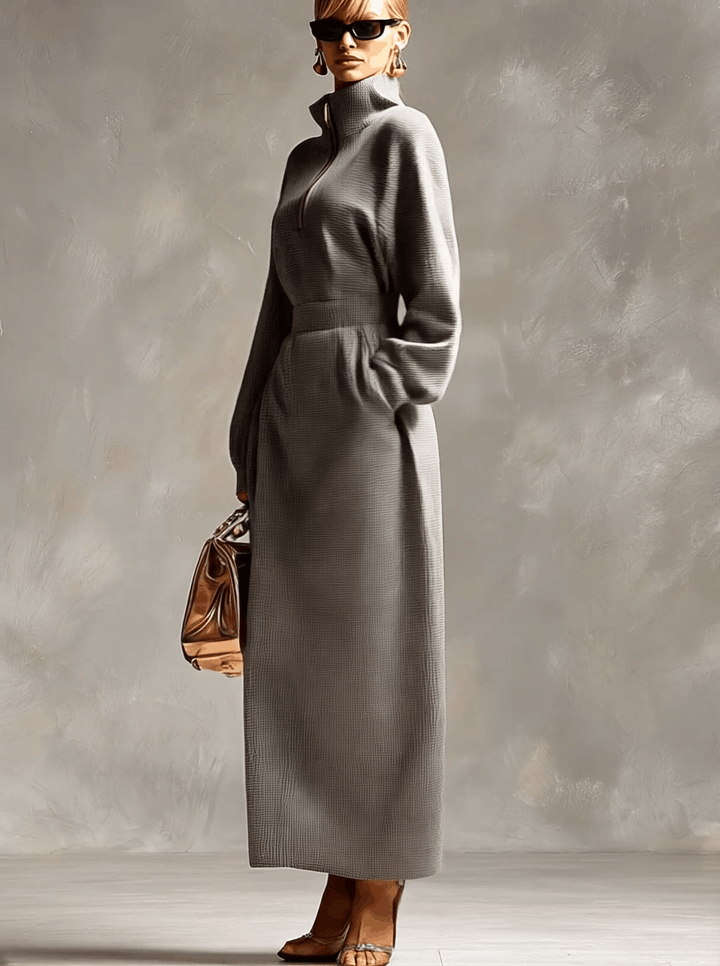 Lillian gray knit maxi dress styled – women's cozy casual outfit