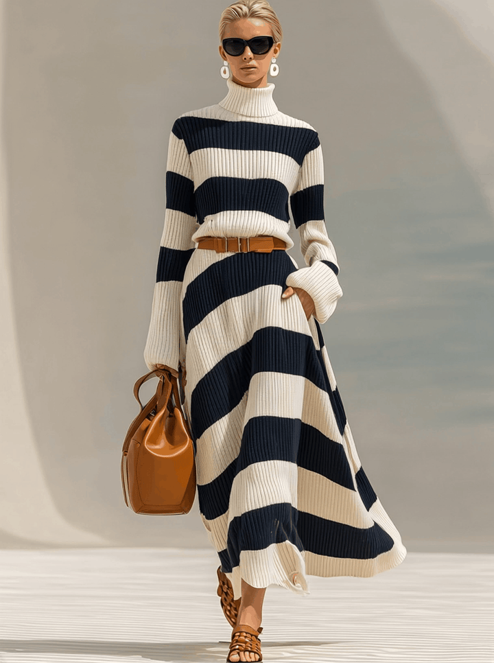 Grace navy white stripe knit detail – fabric texture close-up