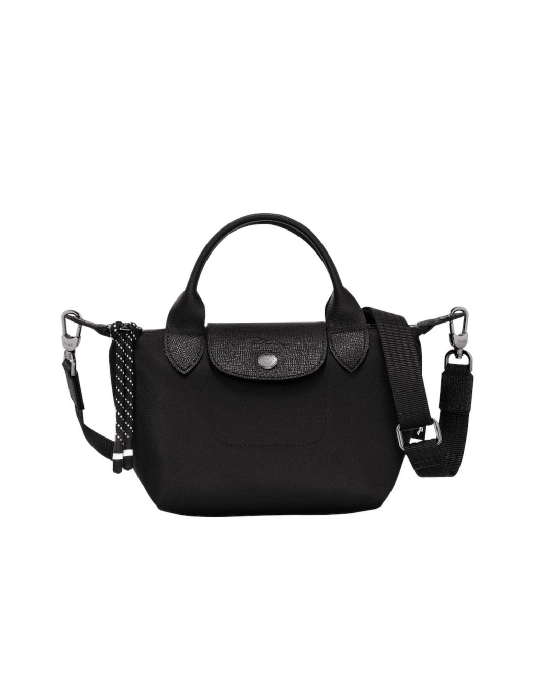 Longchamp Le Pliage Energy XS Black Handbag front view – recycled ECONYL nylon top handle bag