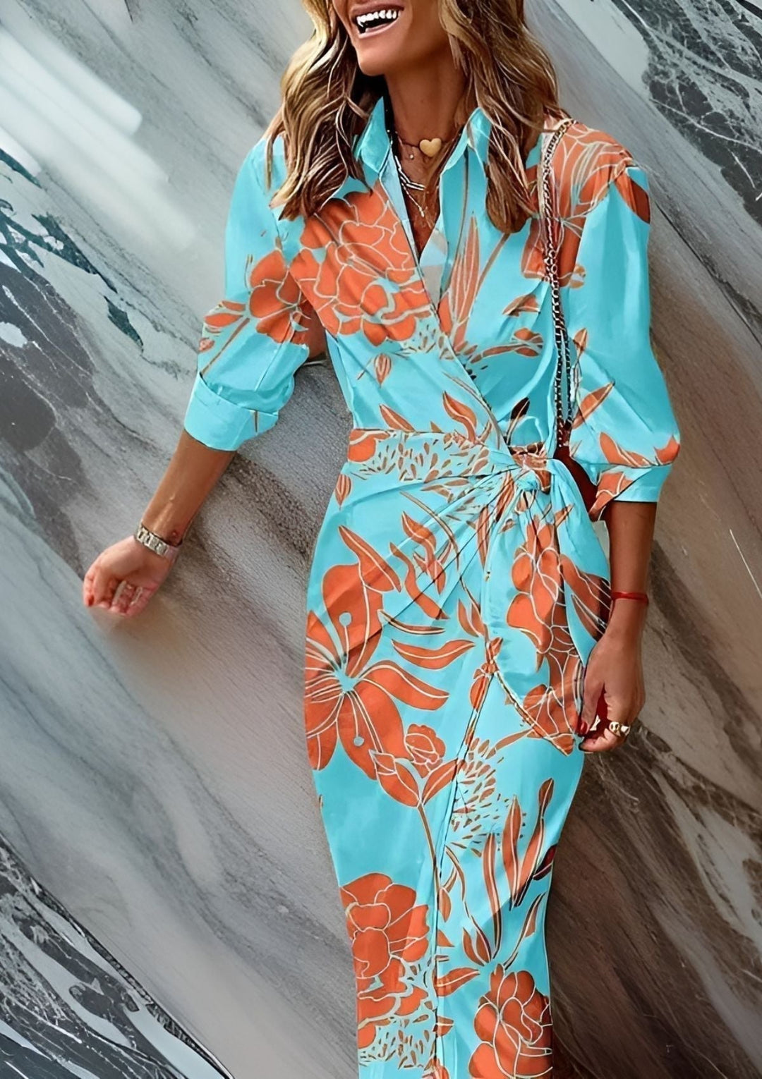 Olivia – Printed Waist-Cinching Shirt Dress — alternate view