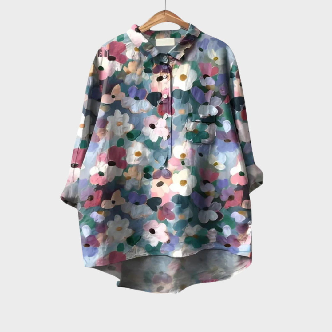 Lydia Colourful Summer Blouse — front view