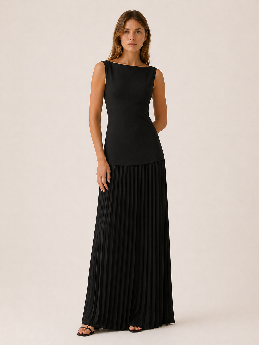Pink Pleated Maxi Dress with Boat Neck – lifestyle