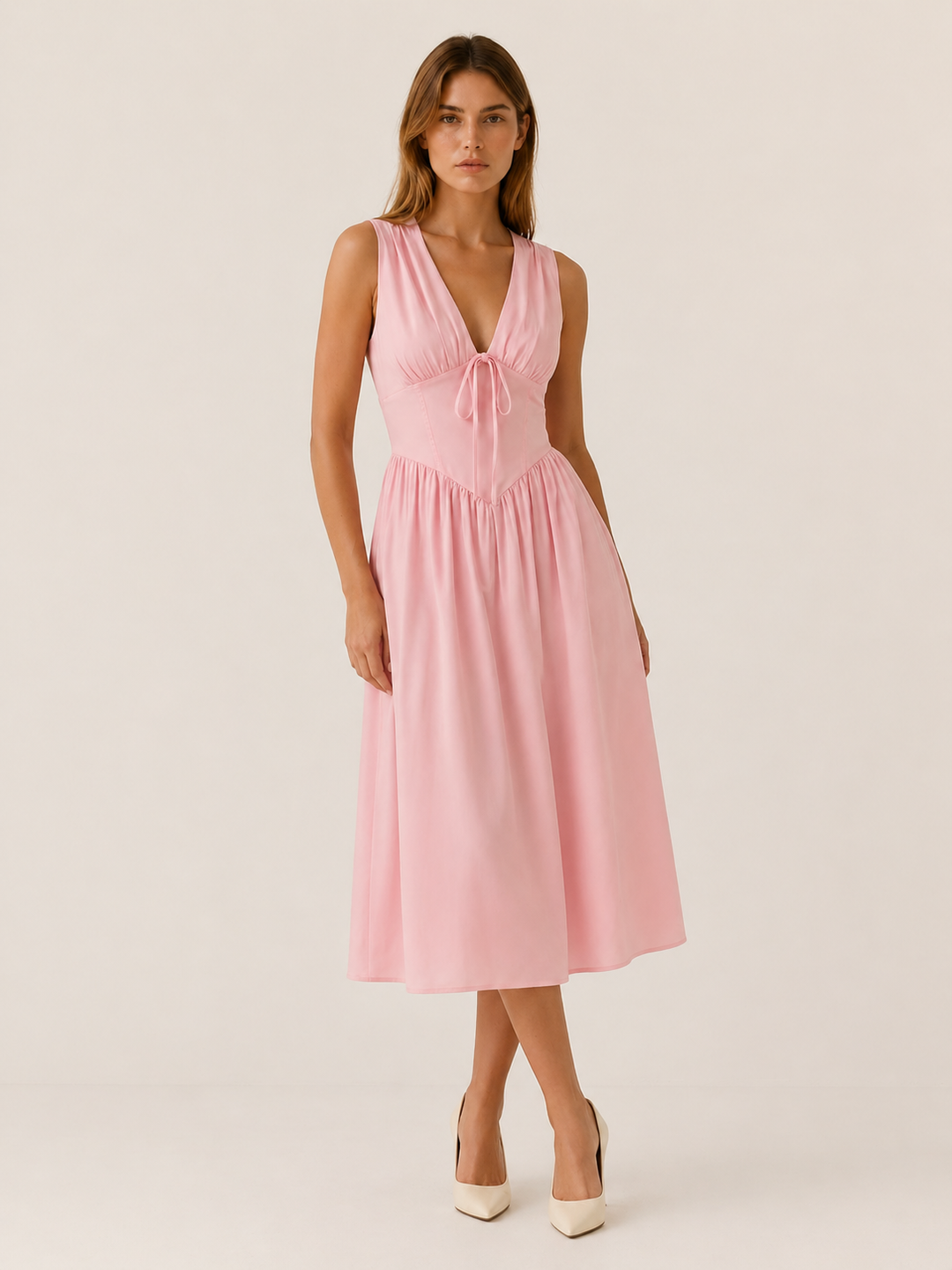 Red Plunge Midi Dress with Twist Front – lifestyle