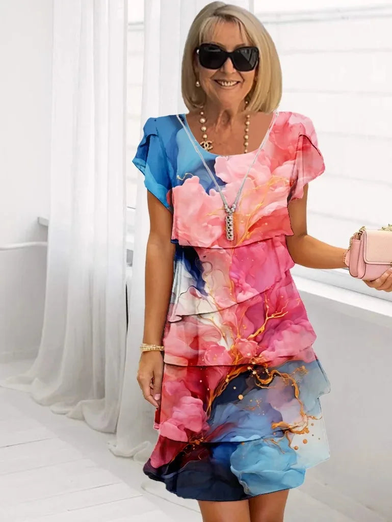 Caroline Ruffle Layered Midi Dress — front view