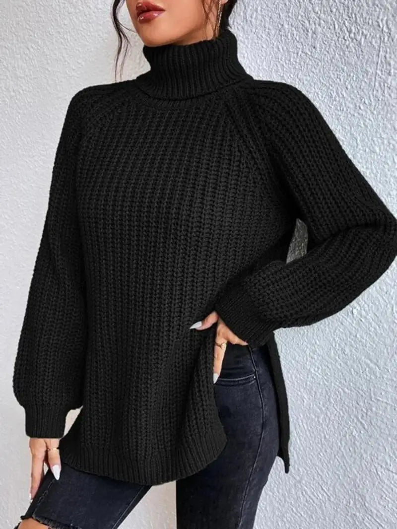 Mia Comfortable Turtleneck Long Sweater — detail view