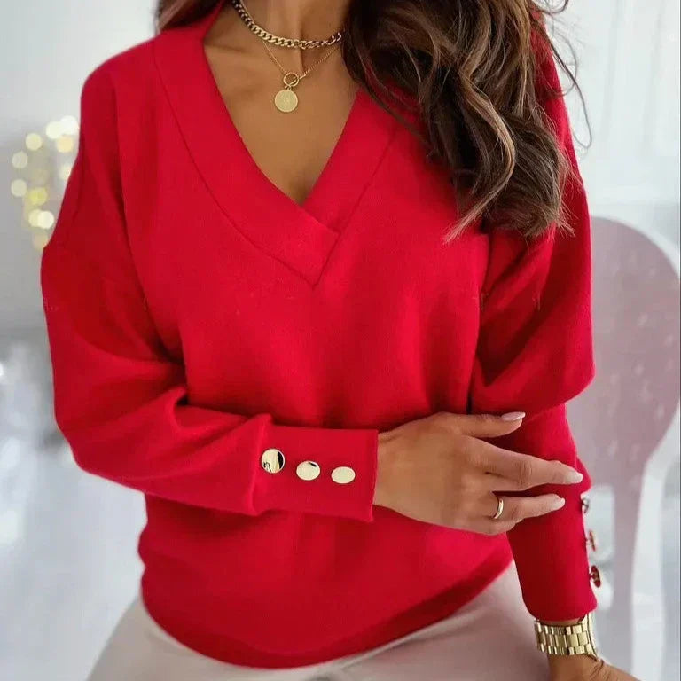Amelia Stylish V-neck Sweater — close-up view