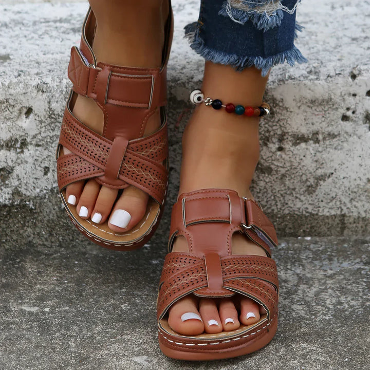 Aria Orthopedic Wedge Sandals — back view